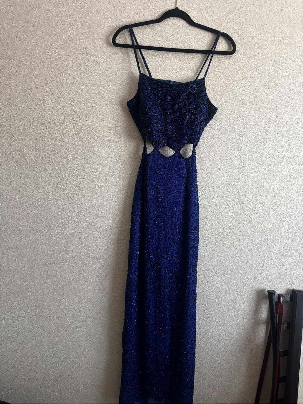 Vintage 90’s  Scala  Navy Sequin Cutout Evening Gown